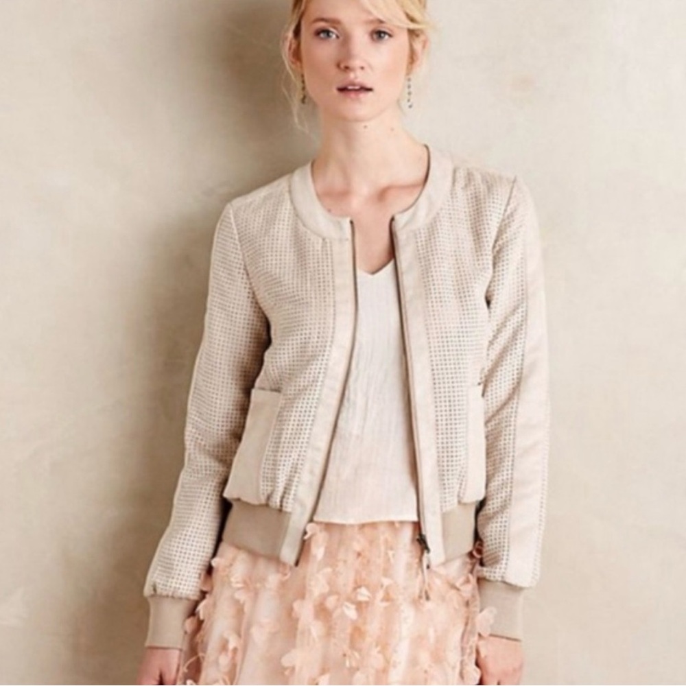 Hei Hei Anthropologie Honour Vegan Suede Perforated Bomber Jacket Sz XS